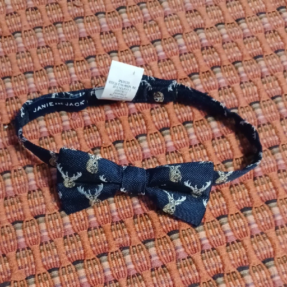 Janie and Jack Dark Blue Bow Tie with Deer Design Size 4 To 8 Great FoChristmas